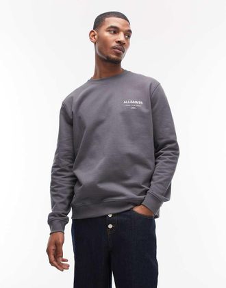 AllSaints Underground - Felpa girocollo blu con logo e stampa sul retro
