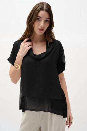 Joseph Ribkoff Woven Gauze And Mesh Boxy Top In Black
