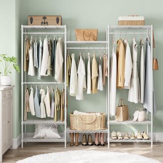 Songmics Open Wardrobe Metal Clothes Rails Adjustable Shelves Dividable in White