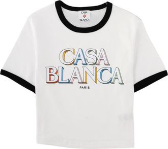 Casablanca Stacked Logo Cropped Baby Fit Cotton T-Shirt