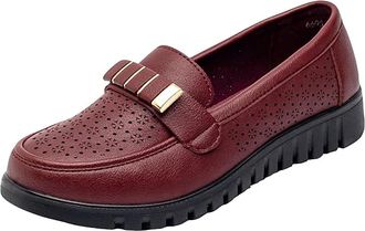 Generic Womens Classic Comfort Leather Penny Loafers, Leather Wide Width Casual Dress Shoes for Women Mocasines Low Wedge (Red,7.5)