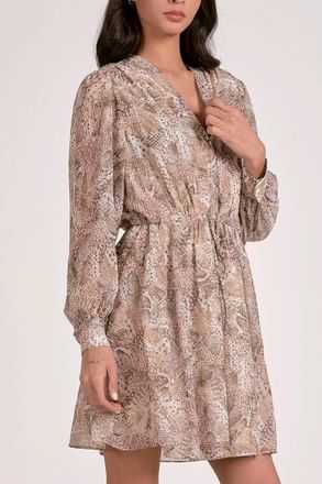 Elan Long Sleeve Mini Dress In Natural Snake