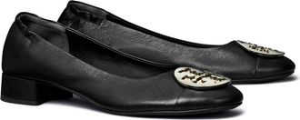 Tory Burch Claire Cap Toe Ballet Flat in Perfect Black /Gold /Silver at Nordstrom, Size 7