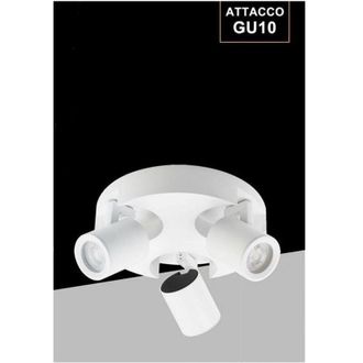 Trade Shop TrAdE Shop Traesio - Plafoniera 3 Diffusori Orientabile Soffitto Parete Tonda Gu10 Bianco Nero Th8804 - Bianco