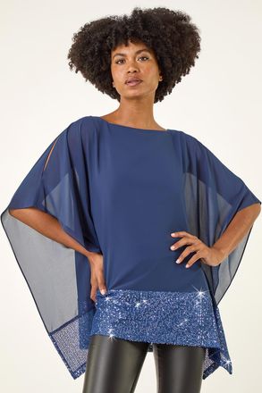 Roman Sequin Hem Contrast Tunic Top