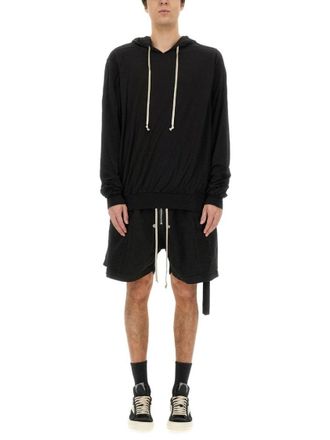 Rick Owens Relaxed Fit Black Hoodie With Drawstring Hood
