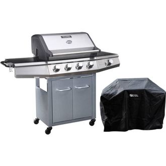 Habitat et Jardin Habitat Et Jardin - Barbacoa A Gas Con Led bingo 5 - 5 Quemadores Donde 1 Es Lateral - 15.2kw + Funda De Protecci&oacute;n - Plateado