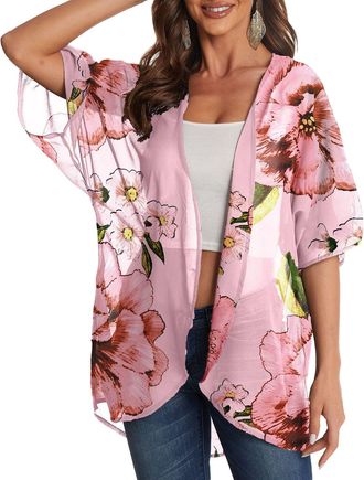 Generic Chiffon Kimono Cardigans for Women UK 3/4 Sleeve Summer Lightweight Cardigan Open Front Casual Loose Cover Ups Ladies Dressy Top Holiday Beach Vacatio