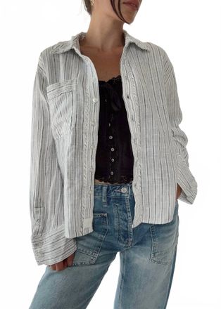 Free People Striped Linen Laurel Button Up Shirt In Ivory Combo