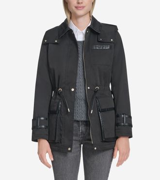 Cole Haan Womens Insulated Twill Rain Parka - Black Size Medium