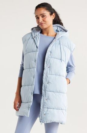 Zella Longline Hooded Puffer Vest in Blue Fog at Nordstrom Rack, Size Small