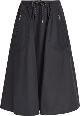 Moncler Drawstring Cotton-blend Poplin Midi Skirt - Navy - 38 (UK6 / XS)