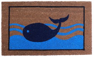 Imports Decor Dolphin Ocean Coir Door Mat, Nautical Sea Theme Coconut Fiber Doormat with Non-Slip PVC Backing, Indoor Outdoor Entrance Rug