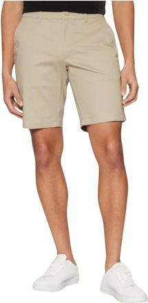 Calvin Klein Beige Sateen Stretch Slim Shorts - Heren - Korte Broeken - Beige - W29 - Katoen - Korte Broeken