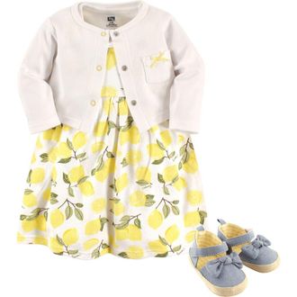 Hudson Baby Cotton Dress, Cardigan and Shoe Set in Lemon at Nordstrom, Size 12-18M
