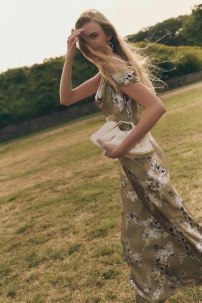 BHLDN Abigail Asymmetric Cowl-Neck High-Shine Satin Maxi Dress