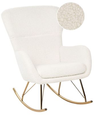 Beliani Silla mecedora boucl&eacute; blanco