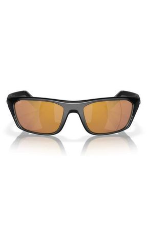 Costa 57mm Polarized Rectangular Sunglasses in Matte Black/Gold Mirror 580G at Nordstrom