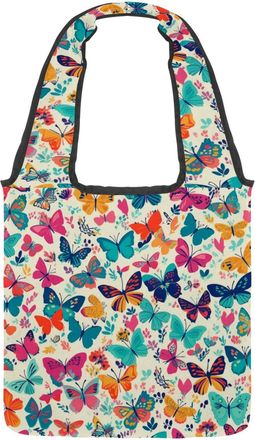 Generic Colorful Cute Butterflies Reversible Canvas Shoulder Tote - Double-Sided Print, 12oz Cotton, 27cm Drop, Fold-Flat Bag for Travel, Shopping, Street Out