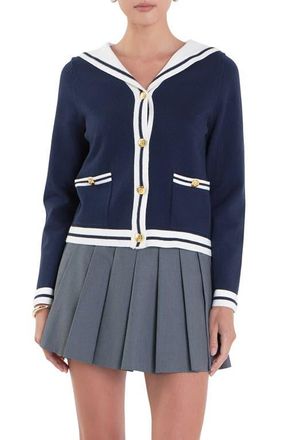 English Factory Contrast Collar Sailor Cardigan in Navy/White at Nordstrom, Size Large