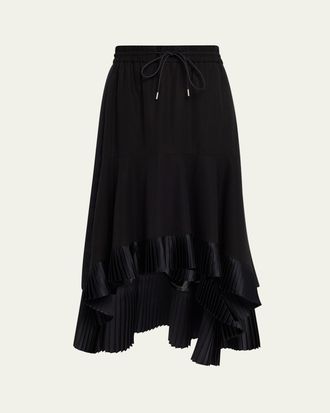 sacai Pleated Satin Ruffle Cotton Broadcloth High-Low Skirt