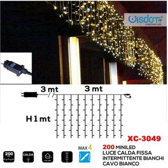 Trade Shop Trade Shop - Tenda Luminosa Natalizia 200 Led Luce Calda Fissa + Bianca Intermittente Xc-3049