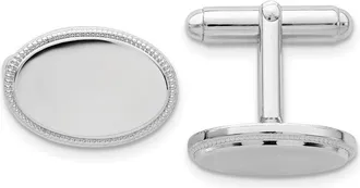 Diamond2Deal Rhodium-plated Polished Beaded Oval Engravable Cuff Links