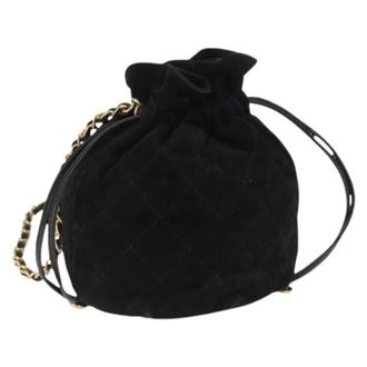 Chanel Pre-owned Bucket Bags, female, Black, Size: ONE SIZE Pre-owned Vintage Suede Shoulder Bag