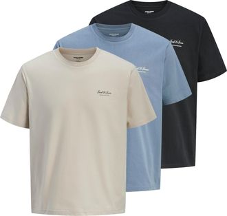 Jack & Jones T-Shirt JACK & JONES JJEARCHIVE GRAPHIC TEE SS O-NECK 3PK MP, Herren, Gr. XXL, blau mirage pack:blau mirage, moonbeam, schwarz, Jersey, Obermaterial: 