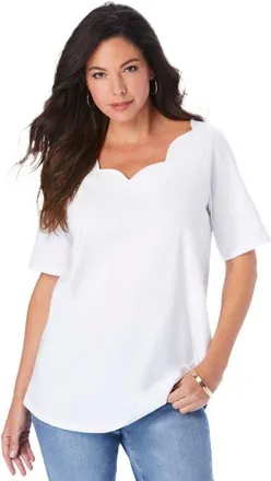 Roaman's Plus Size Ultimate Scalloped Neck Tee in White at Nordstrom, Size 24
