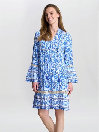 Gina Bacconi Womens Eva Marie Collarless Shirt Dress - Blue - Size Medium