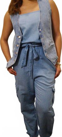 Bella Dahl Denim Square Neck Cargo Jumpsuit In Blue