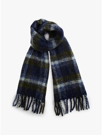 Tommy Hilfiger Mens Plaid Wool-Blend Scarf - Blue