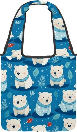 Generic Blue White Bears Reversible Canvas Shoulder Tote - Double-Sided Print, 12oz Cotton, 27cm Drop, Fold-Flat Bag for Travel, Shopping, Street Outings