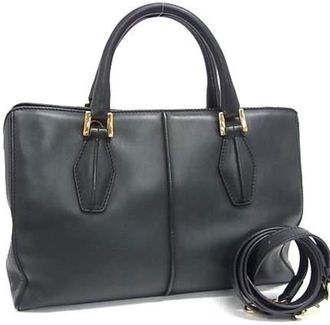 Tod's Black Leather Handbag Shoulder Bag Tote Bag (Pre-Owned)
