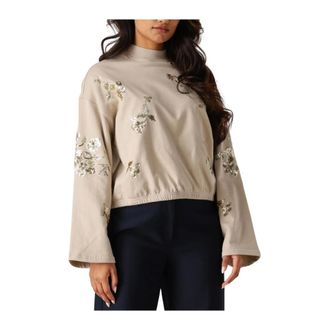 Summum Hoodies & sweatvesten, Dames, Beige, L, Pailletten, Versierde Cropped Sweater