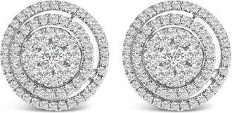 House of Brilliance 14K Gold 1 3/8 Cttw Diamond Cluster and Double Halo Stud Earring in White at Nordstrom