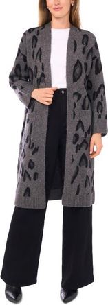 Vince Camuto Animal Print Longline Cardigan in Medium Heather Grey at Nordstrom, Size X-Small