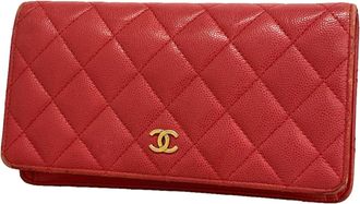 Chanel Pink Grained Calfskin Long Wallet (Bi-Fold) (Pre-Owned)