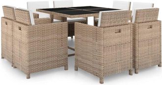vidaXL Set comedor de jardín 9 piezas y cojines ratán sintético beige Vidaxl