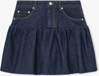 Ganni Navy Skirt in Rinse Denim - Size 10/12 Organic Cotton