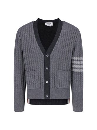 Thom Browne Cable Knit Button-Up Front Ribbed Detailing Cardigan