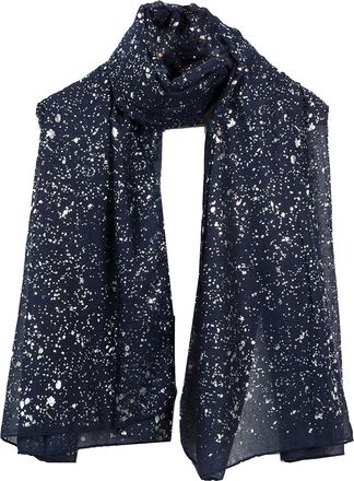 World of Shawls Evening Wrap Stole Shawl For Wedding, Bridesmaid, Parties, Prom Scarf (Silver Sparkle Navy Blue)