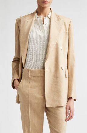 Eleventy Double Breasted Linen & Wool Jacket in Taupe Cognac at Nordstrom, Size 00 Us