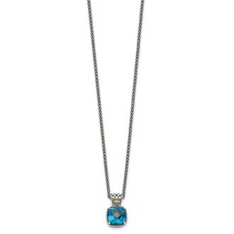 Diamond2Deal Sterling Silver with 14K Accent Cushion London Blue Topaz Pendant Necklace