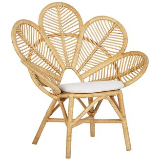 Beliani Silla Pavo Real De Rat&aacute;n Beige Natural 107 Cm Coj&iacute;n Asiento Algod&oacute;n Florentine