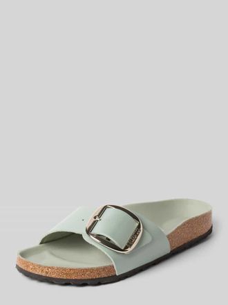 Birkenstock Slides aus Leder mit Dornschlie&szlig;e Modell MADRID BIG BUCKLE in Hellgruen, Gr&ouml;&szlig;e 37