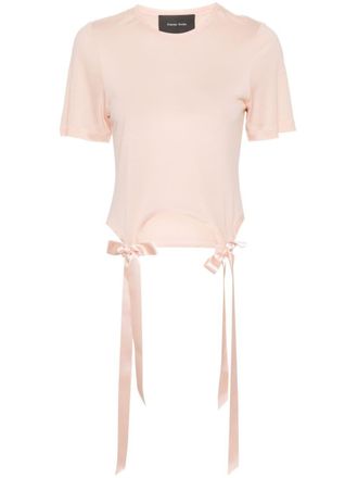 Simone Rocha bow-detailing cotton T-shirt - women - Polyester/Cotton - S - Pink