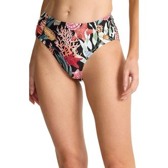Tommy Bahama Shell Sands Shirred UPF 50+ Bikini Bottoms in Black at Nordstrom, Size X-Small