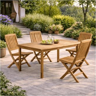 Wanda Collection Conjunto De Mesa De Jard&iacute;n De Teca Frida 200 Y 4 Sillas Lisato